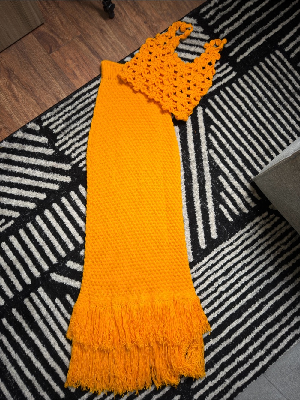 Crochet Fringe Maxi Skirt in Bright Orange - Picture 3 of 3